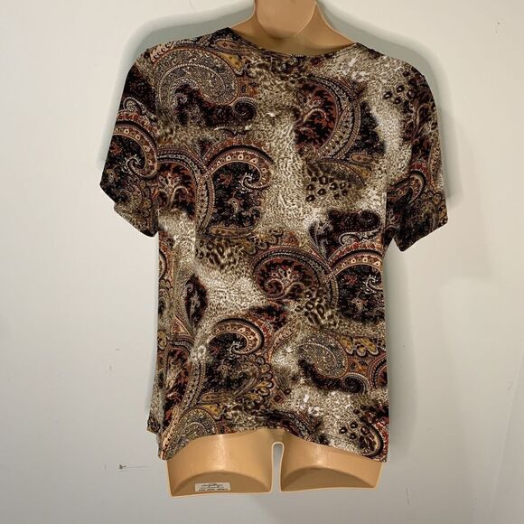 Brittany Black Women’s Brown Paisley Print Drape Neck Layered Look Top Blouse 2X - Picture 2 of 3